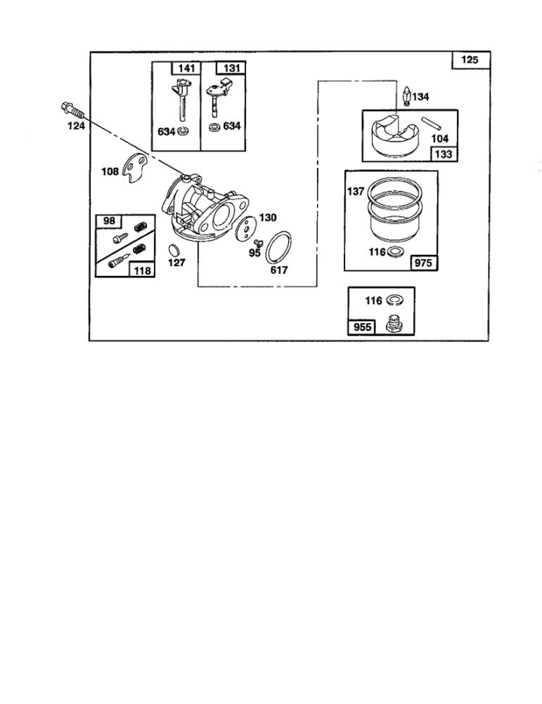 Carburetor 1 Diagram and Parts List for 124800-124899 3201-3246 Briggs and Stratton Engine